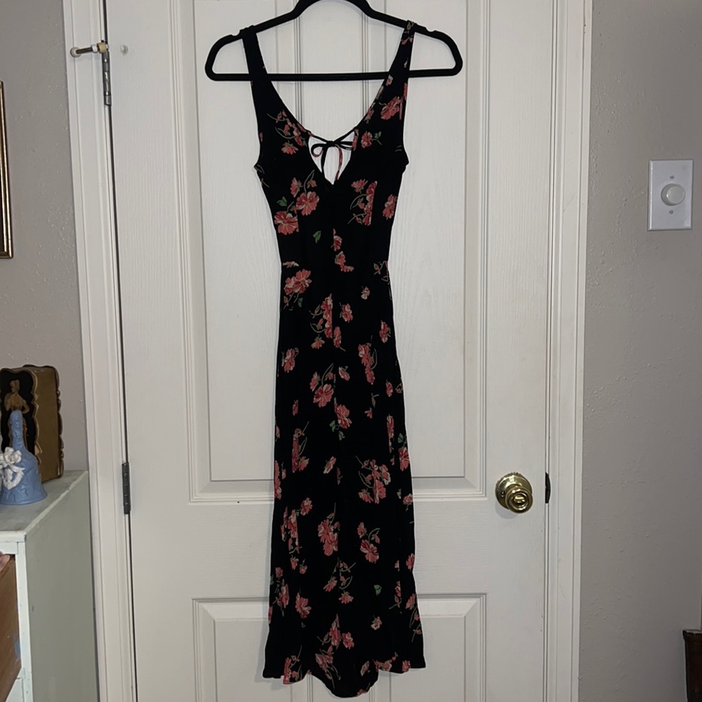 Reformation Black and Pink Floral Midi Dress
